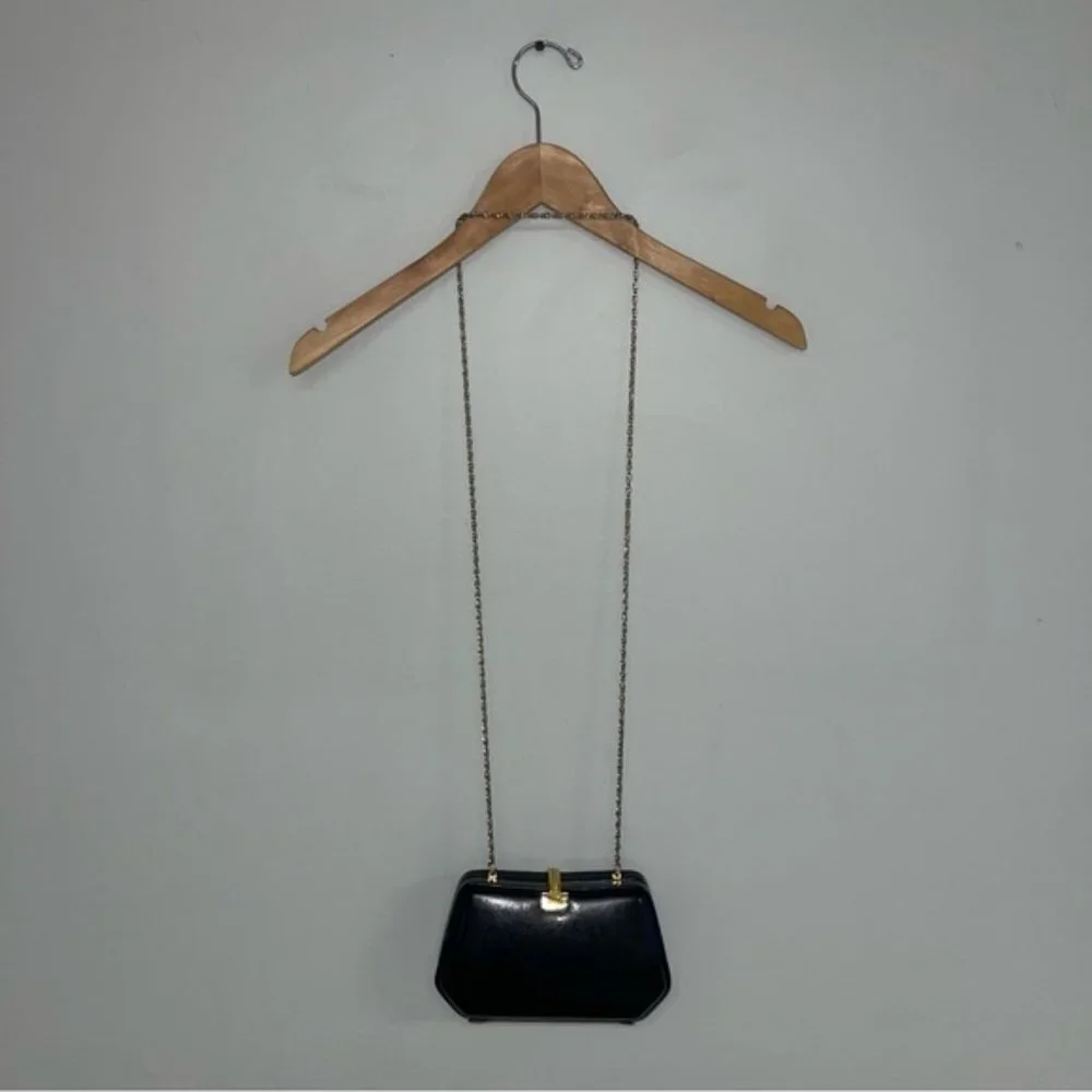 Vintage Farnell Paris Clutch Evening‎ Crossbody Bag Black Gold 1980s Solid Purse